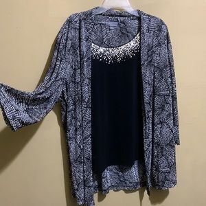 JM Collection Black and white Blouse with Sequin Detail - Womens Size XL